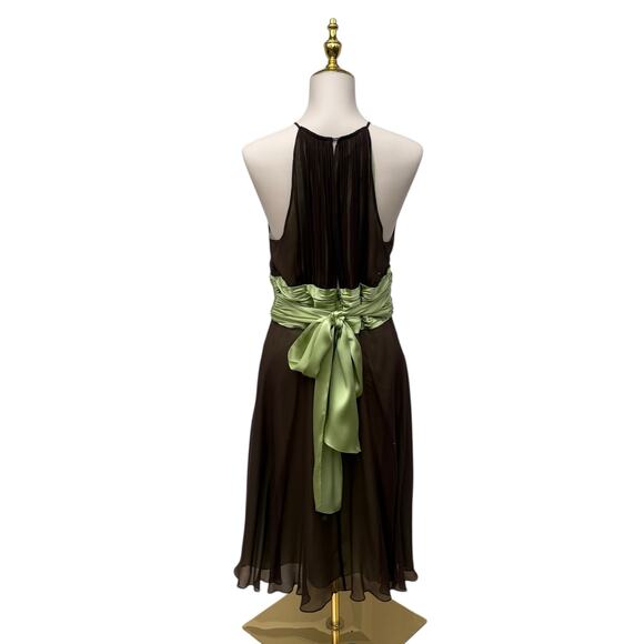 VTG Y2K Maggie London Dress Sz 14 Brown Halter Midi Silk A Line Bella Swan Bows - Picture 4 of 10